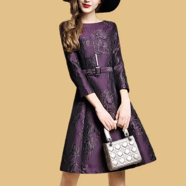 Новинка осени 2019 дизайнерское женское платье с рукавом три четверти и круглым