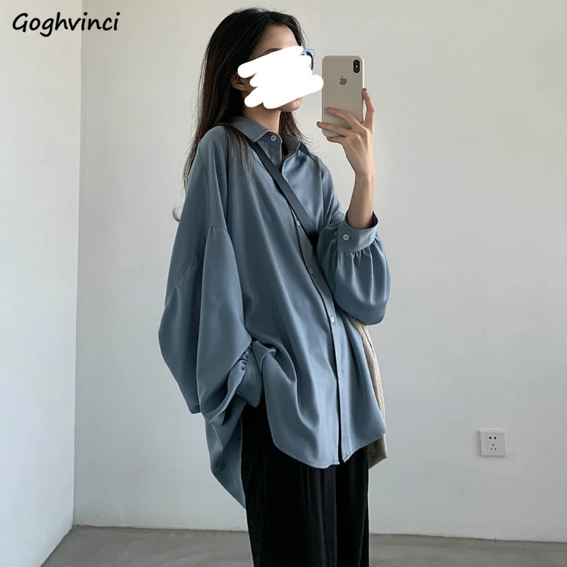 Shirts Women Summer Casual Chic Loose Sun-proof Solid Long Sleeve Harajuku All-match Retro Ins Womens Blouses BF Thin Fashion