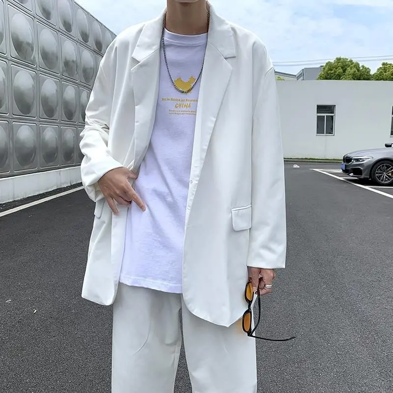 

Spring Summer Black White Blazer Men's Fashion Business Society Mens Suit Jacket Korean Loose Casual Dress Jacket Men M-3XL Goth