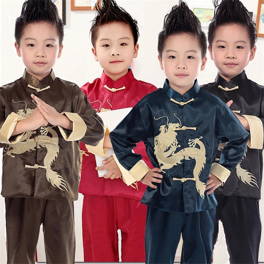 Традиционная китайская одежда для мальчиков костюм Тан с вышивкой дракон
