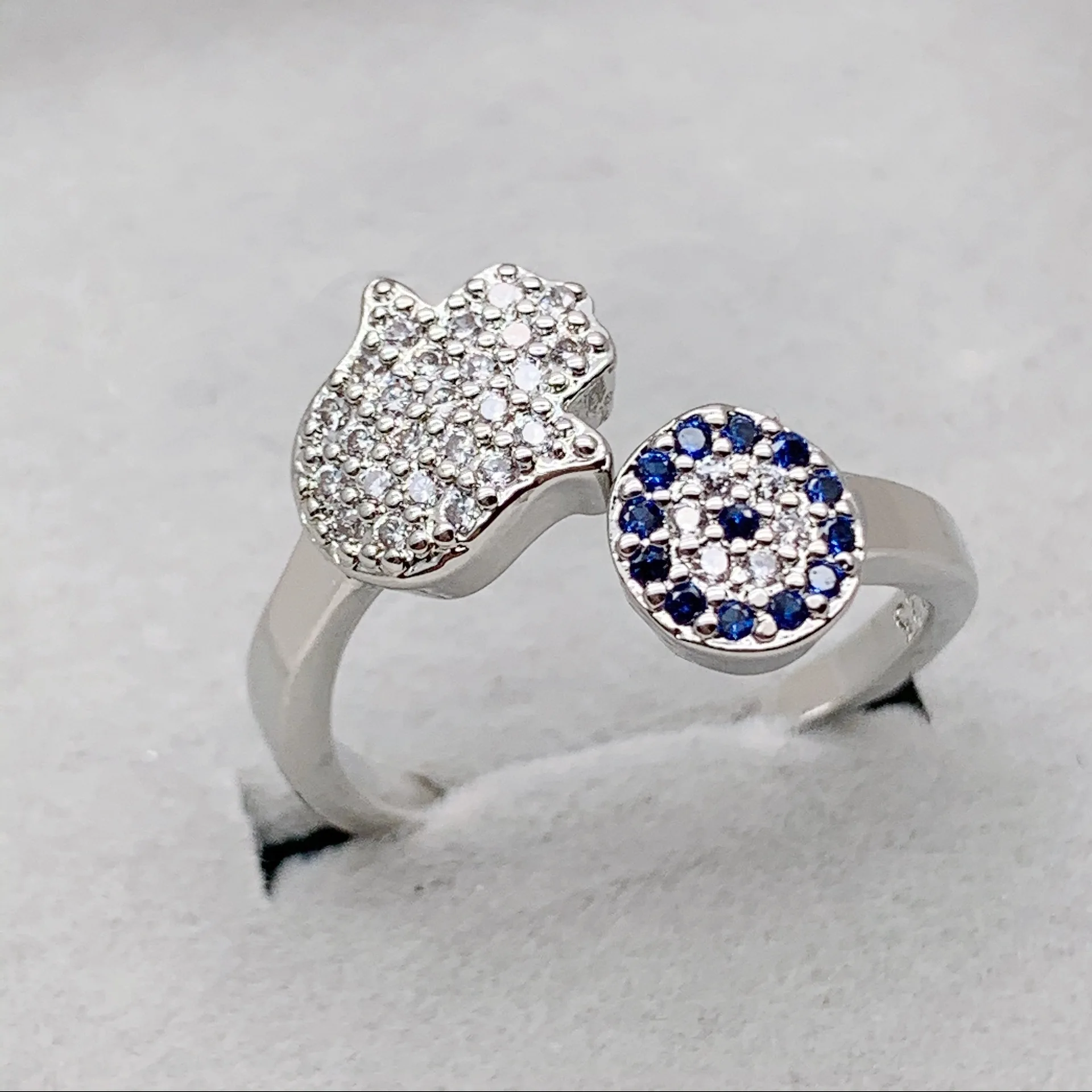 Женское регулируемое кольцо из серебра S925 пробы с сапфиром | Украшения и