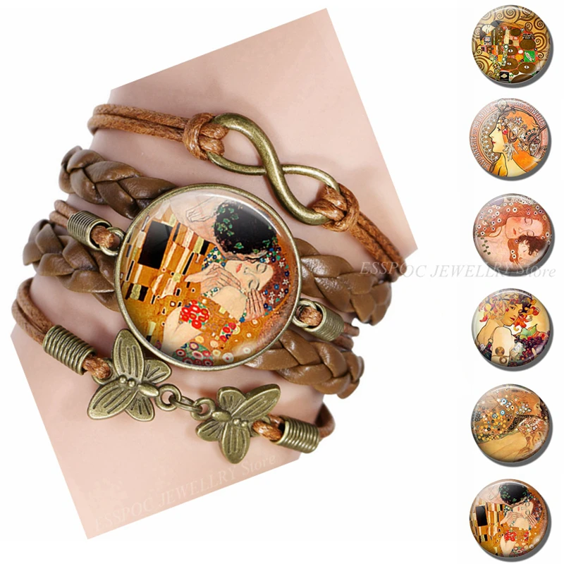 Браслет Klimt художественная картина маслом стеклянные ювелирные изделия ручной