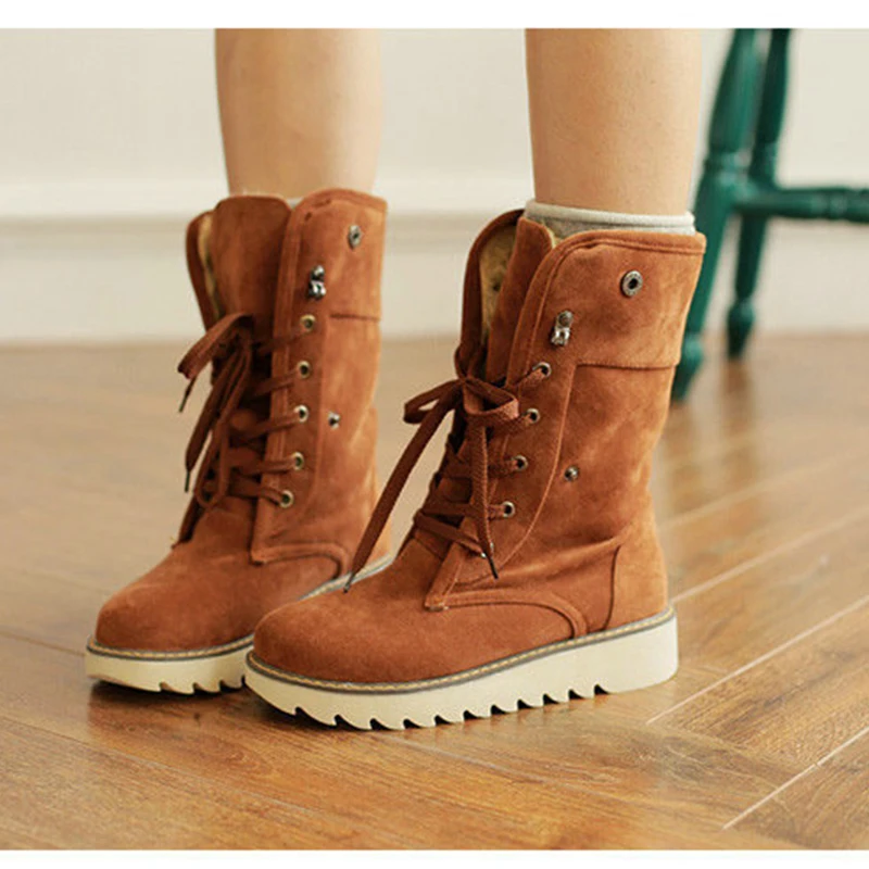 

2021 Women's Suede Snow Boots Non-slip Sole Mid-Tube Boots Autumn And Winter Plus Velvet Ladies Short Boots