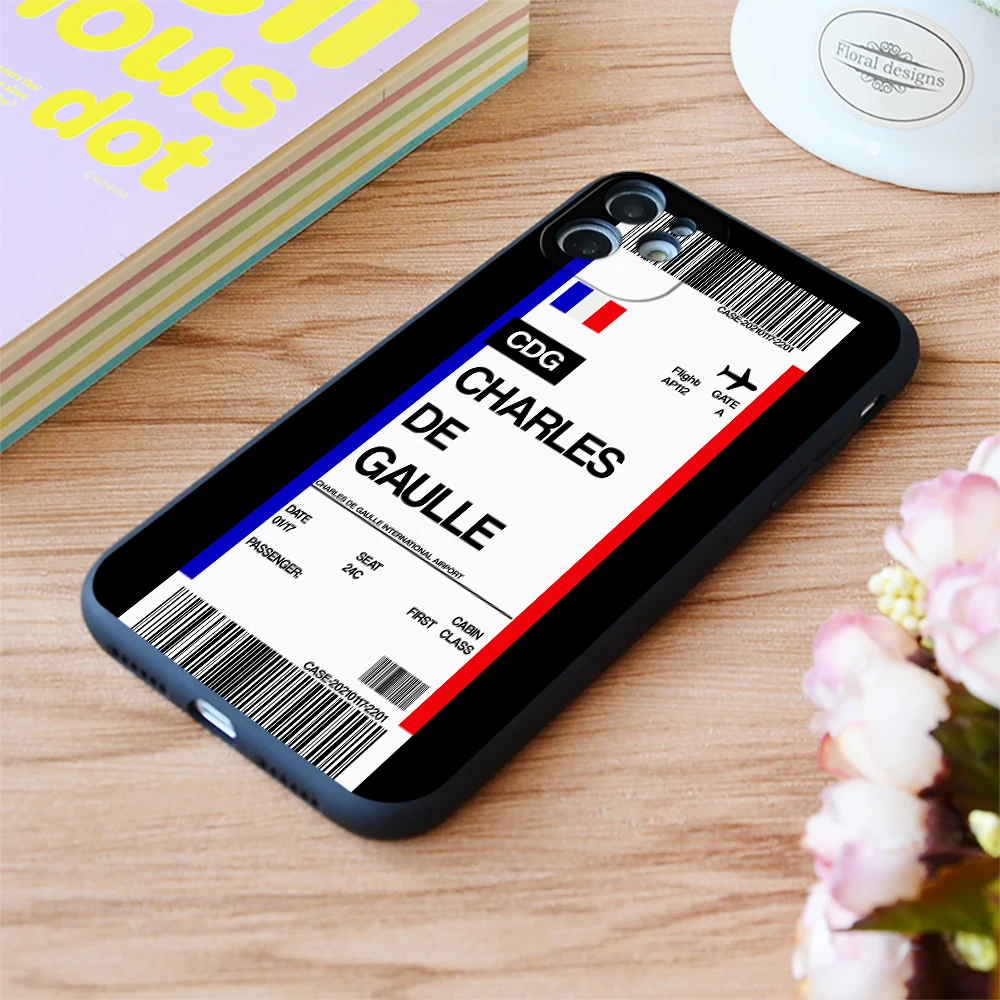 

For Iphone Paris Charles De Gaulle Boarding Pass Flight Ticket Print Apple iPhone Case 6 7 8 11 12 Plus Pro X XR XS MAX SE