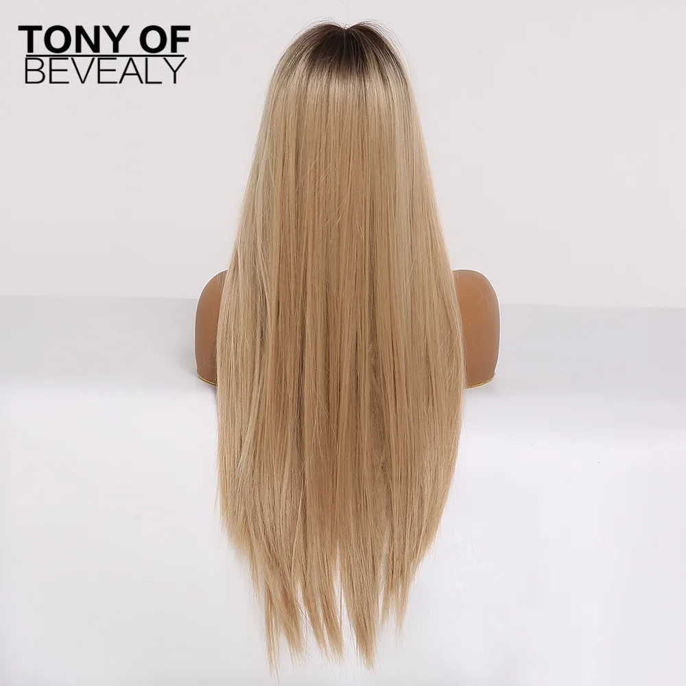 Парики с длинными прямыми волосами от коричневого до светлого омбре челкой