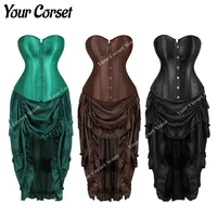 steampunk corset dress for women pirate costume plus size sexy corset top satin with corset skirt brown black