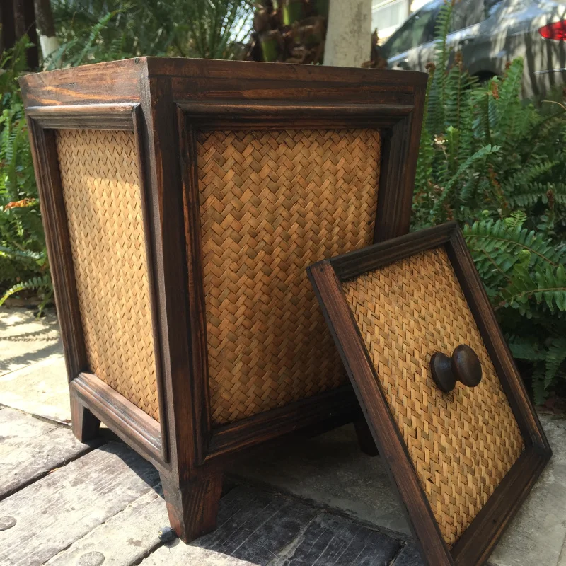 Мусорная корзина в стиле ретро деревянная мусорная Цветочная бумажная для дома