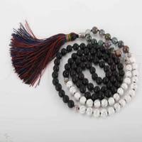 8mm 108 knot white turquoise black agate beads necklace elegant buddhism emotional chain cuff healing fancy chic lucky blessing