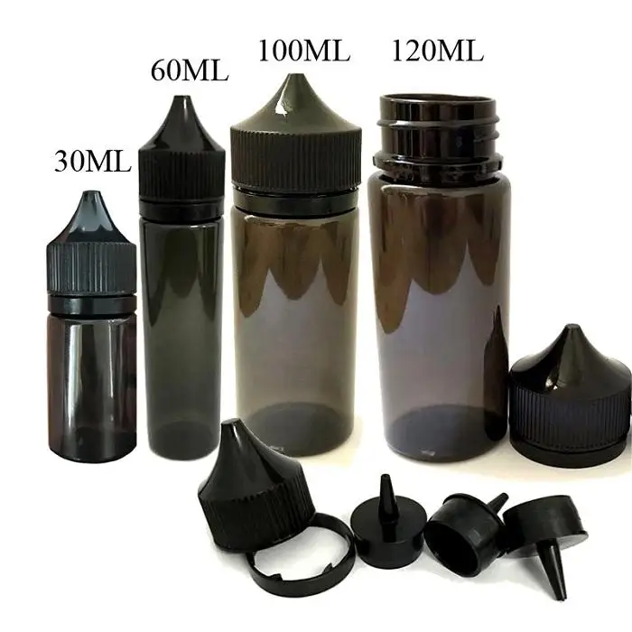 

Hot Sale PET Black Chubby Gorilla Bottle Plastic Dropper Empty Bottles with CRC Tamper Evident Cap for Vaporizer Pen E Liquid
