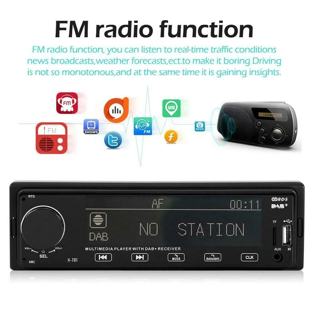 Авто DAB автомобильный стерео MP3 плеер данные беспроводного обмена AUX AM FM радио