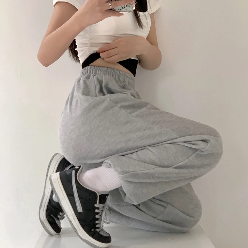 

KUSAHIKI Causal Women Sweat Pants Stretch High Waist Solid Harem Pants 2021 Spring Summer New Trousers Feminimos 6G691