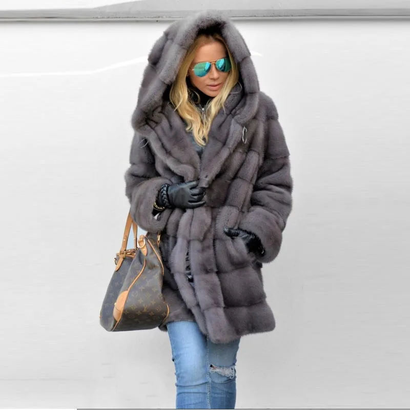 Luxury Real Mink Fur Coats With Hood High Quality Natural Whole Skin Genuine Mink Fur Jackets 2022 New Fashion Fur Overcoats