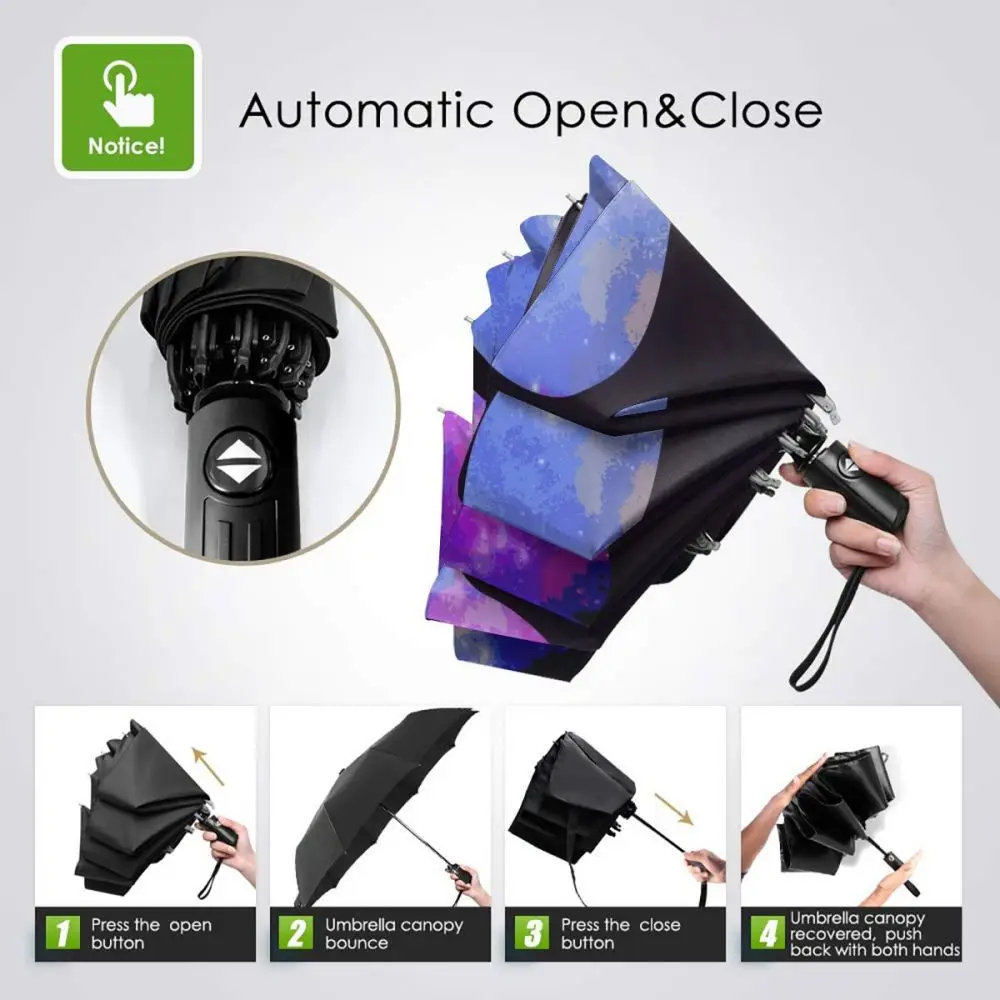 Economici Ombrello Automatico Da Pioggia Per Donna Ombrello A Tre Pieghe Space Paw Ombrello Antivento Ombrello Impermeabile Femminile