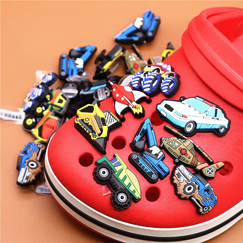 Original PVC Car Shoe Buckle Accessories Cute Excavator Aircraft Shoes Decoration Jibz for Croc Charms Bracelets Kids Gifts U160
