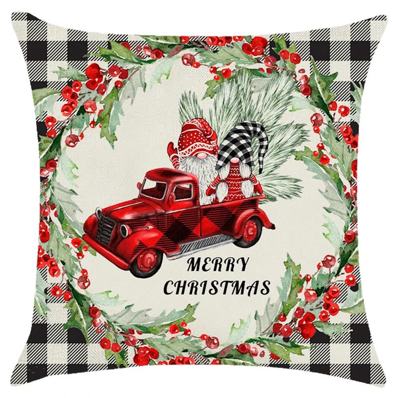 Диванная подушка с надписью &quotMerry Christmas&quot Декор для дома Дед Мороз клетчатая