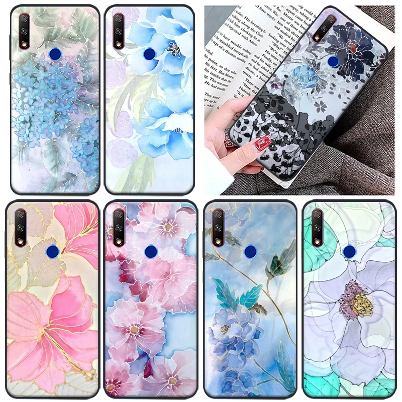 

Flower Golden Peony Phone Case For Huawei Honor 9 V9 9X 10 V10 10i Lite 8X 8C 7X Chinese Painting Watercolor Flowers Back Cover
