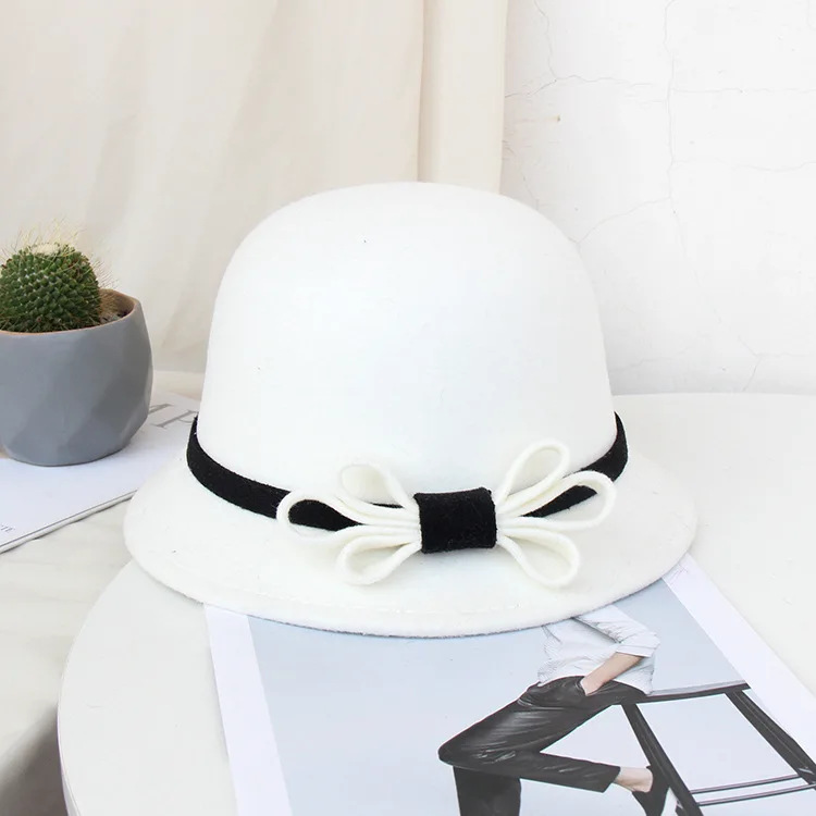 

Women Party Formal Headwear Lady Winter Fashion Asymmetric Bowknot 100% Wool Felt Hats