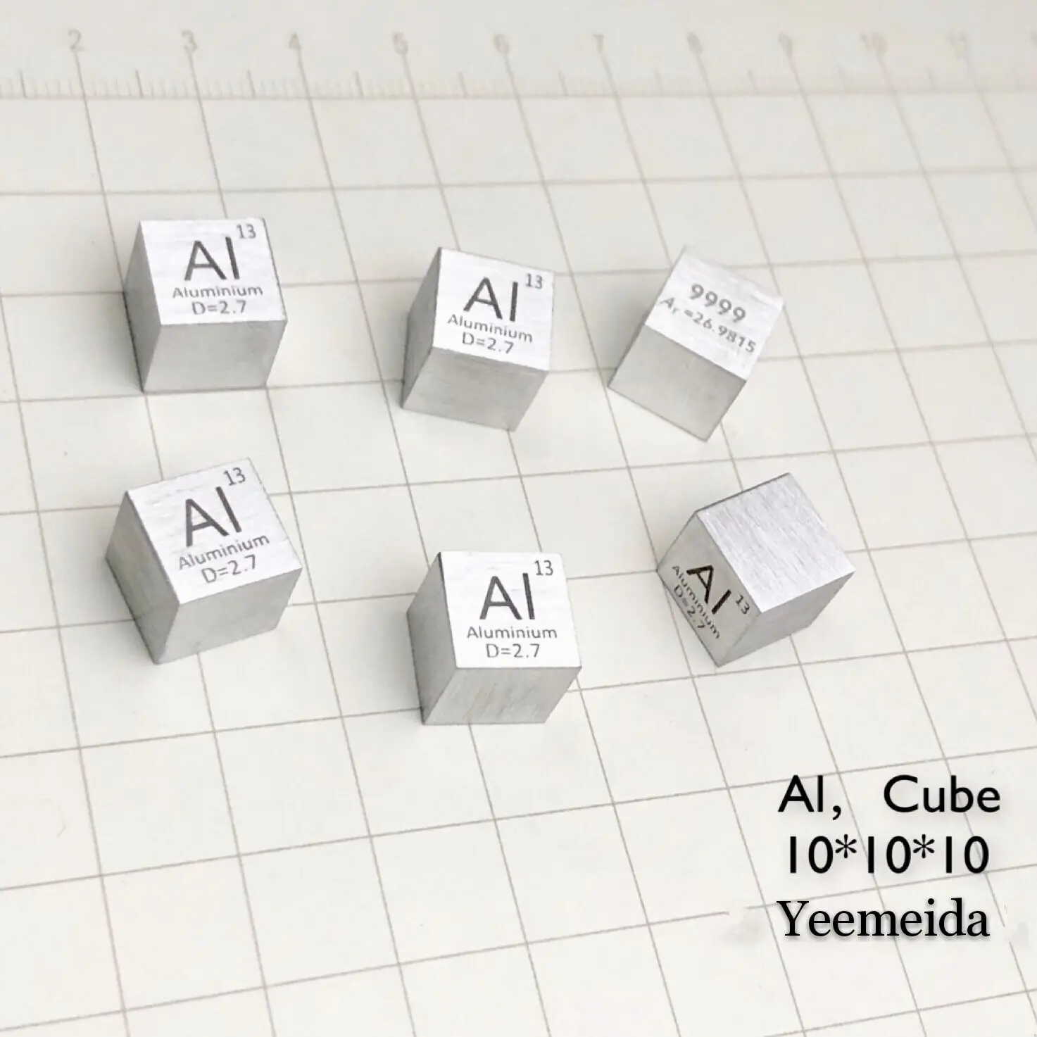 

5pc 99.95% High Purity Aluminium AI 2.7g Carved Element Periodic Table 10mm Cube