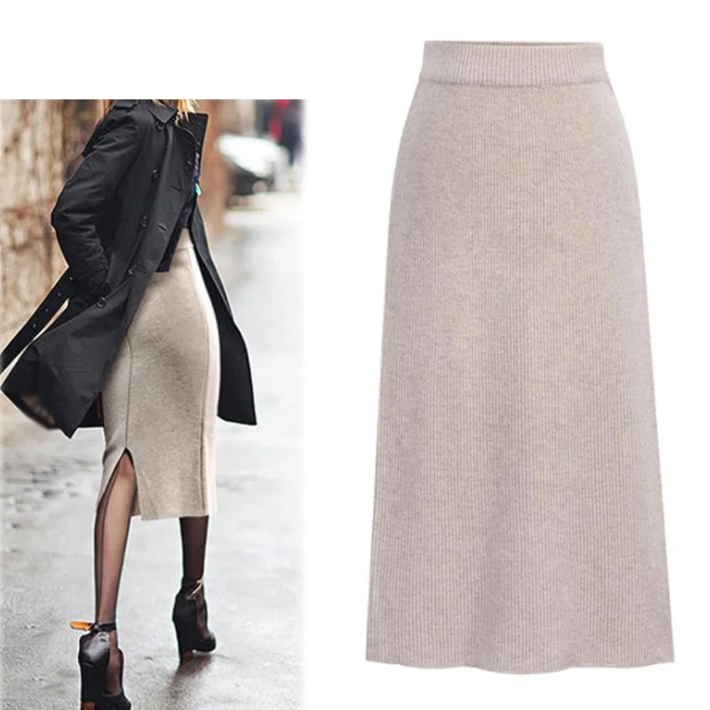 Черные вязаные женские юбки размера плюс эластичные облегающие Юбки трикотажные