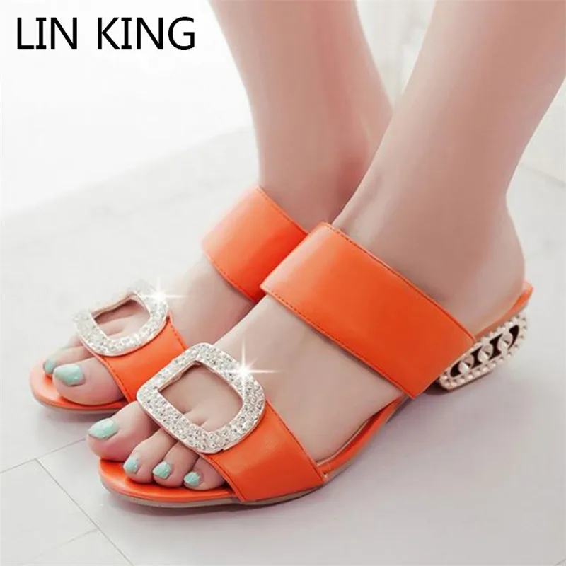 LIN KING/Новинка Размеры летние женские сандалии-шлепанцы Модные туфли без задника