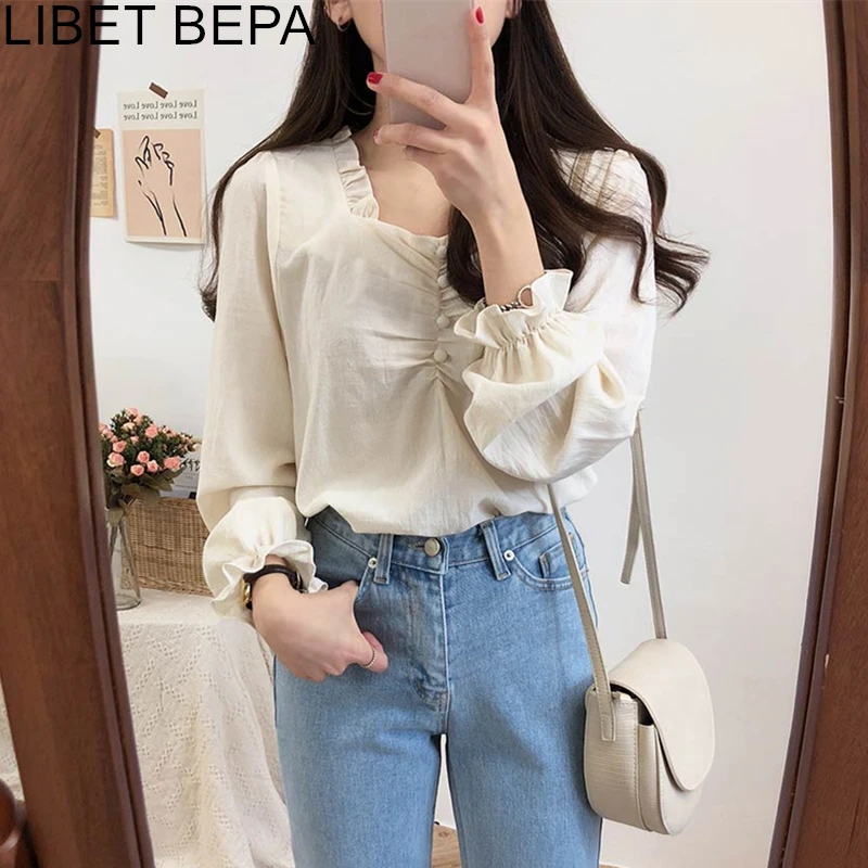 Блузка женская плиссированная на пуговицах элегантная повседневная модная