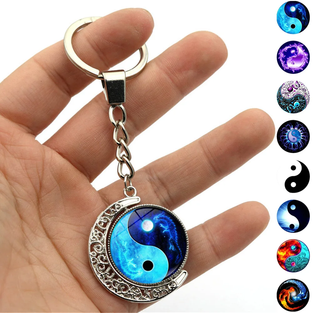 

Брелок для ключей Инь Янь Тай Чи, подвеска с поворотом на 360 градусов в виде Луны, Ювелирное Украшение, мужской брелок для ключей, подарок