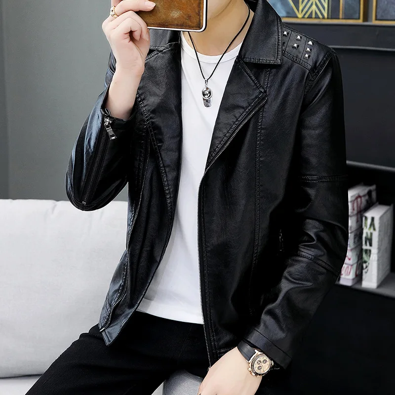 Зимние мужские куртки Idopy из искусственной кожи пальто с заклепками винтажное