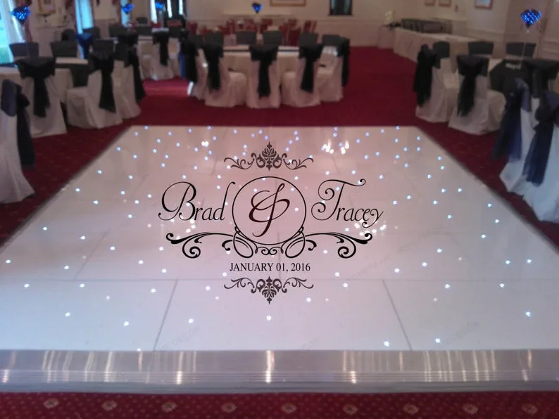 

Reception Party wall decor Damask Theme Dance Floor Decal Wedding Day Fancy Personalized Names Vinyl wall sticker HJ564