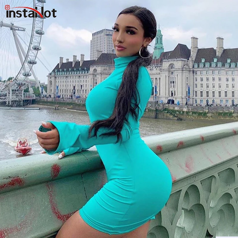 Женское облегающее платье InstaHot эластичное однотонное вечерние легающее с
