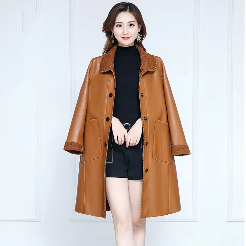 Осенне-зимняя женская кожаная куртка новинка 2021 модная средней длины из