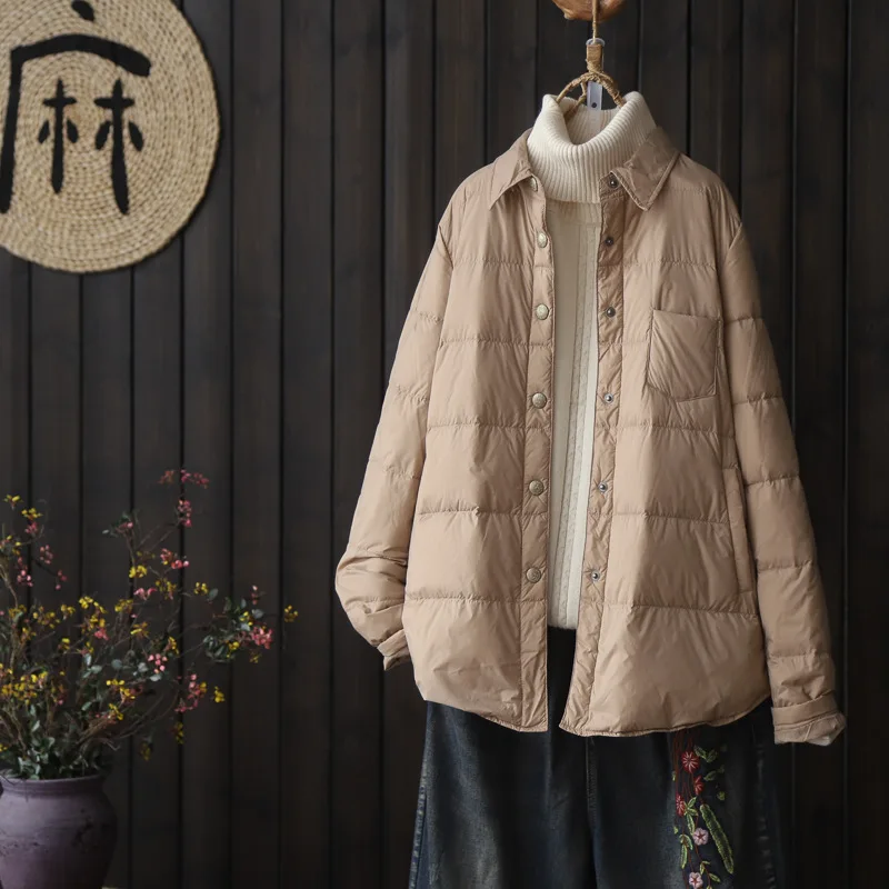 

Пуховик женский осенне-зимний, однобортный, на белом утином пуху