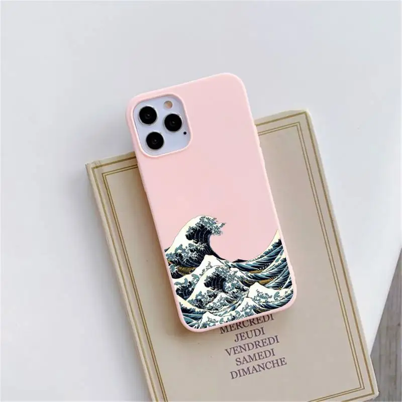 

The Big Wave of kanagawa Phone Case Pink Candy Color for iPhone 11 12 mini pro XS MAX 8 7 6 6S Plus X SE 2020 XR