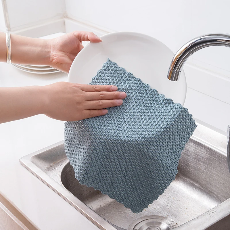 

4pcs Anti-grease Kitchen Towel efficient Super Absorbent Microfiber home washing Cloth dish wiping rags Household Cleaning Tools