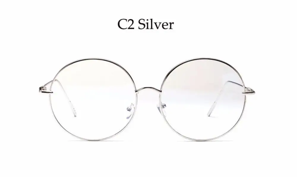 Silver Clear Большие прозрачные круглые очки, серебристая металлическая оправа, винтажные сексуальные круглые очки, брендовые дизайнерские Огромные большие очки ботаника для женщин - Цвет оправы: Silver Clear
