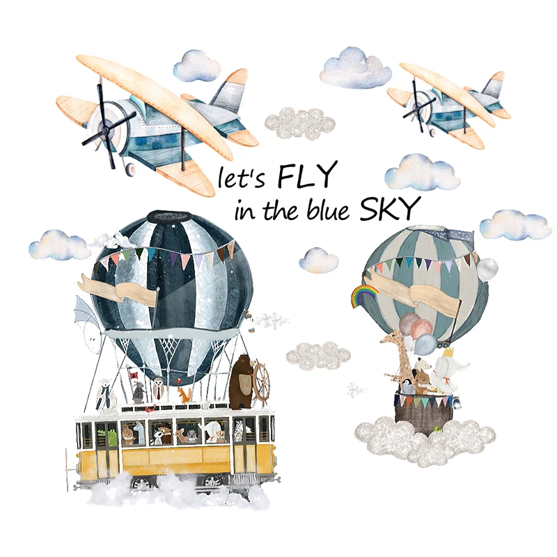 

Hot Air balloon Cartoon Wall Stickers Kids Room Kindergarten Self-adhesive Vinyl Wall Decals Waterproof Wall Murals Home Decor