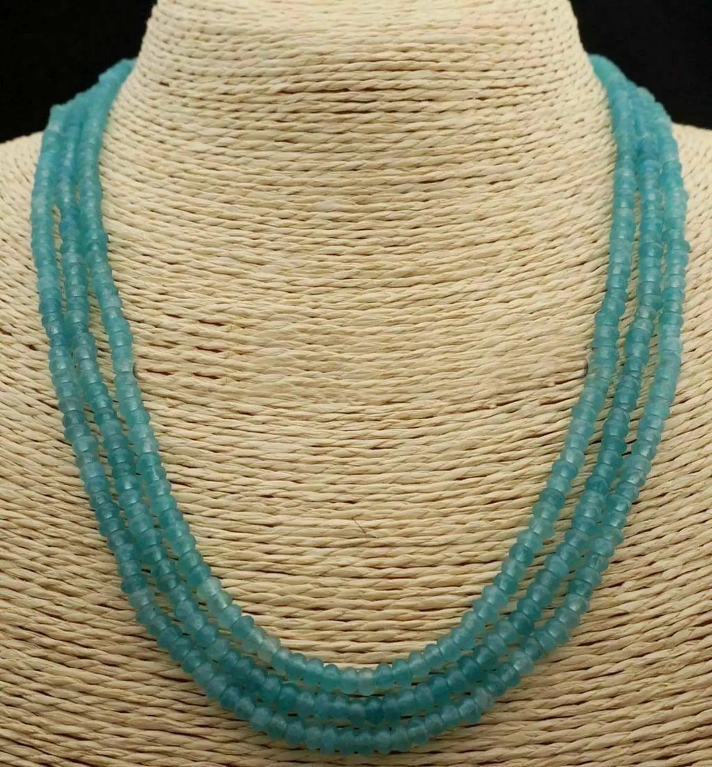 

Faceted 3 Rows 2x4mm Genuine Natural Light Blue Aquamarine Beads Necklace18-20