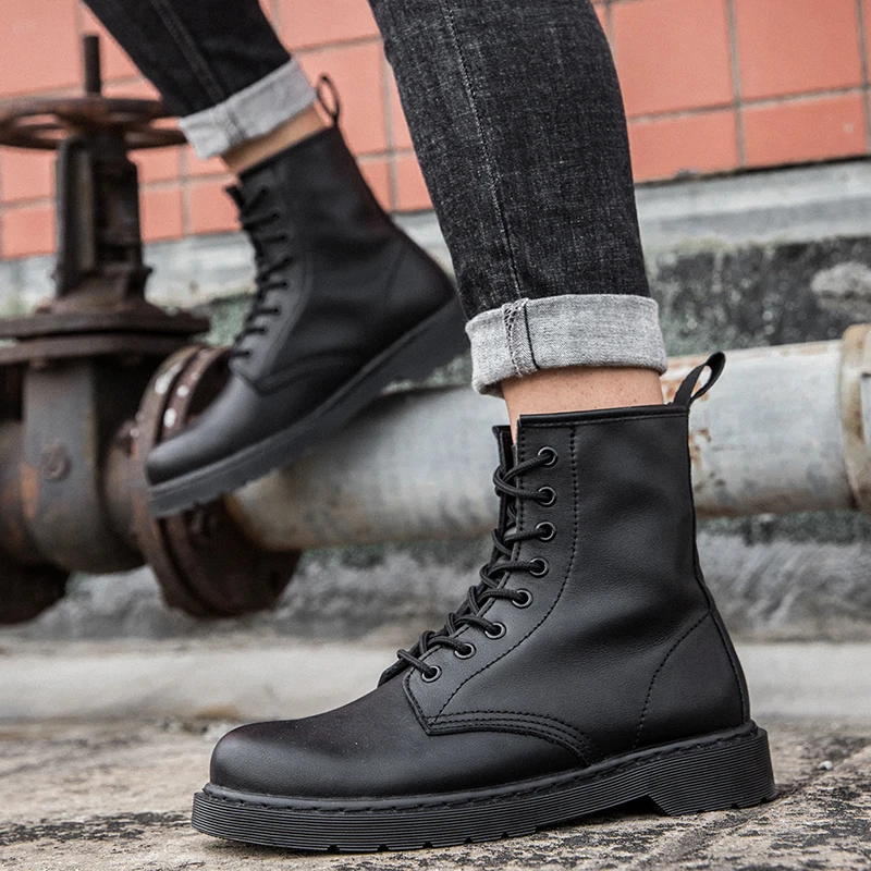 Ботинки мужские короткие из натуральной кожи на шнуровке удобная Уличная обувь