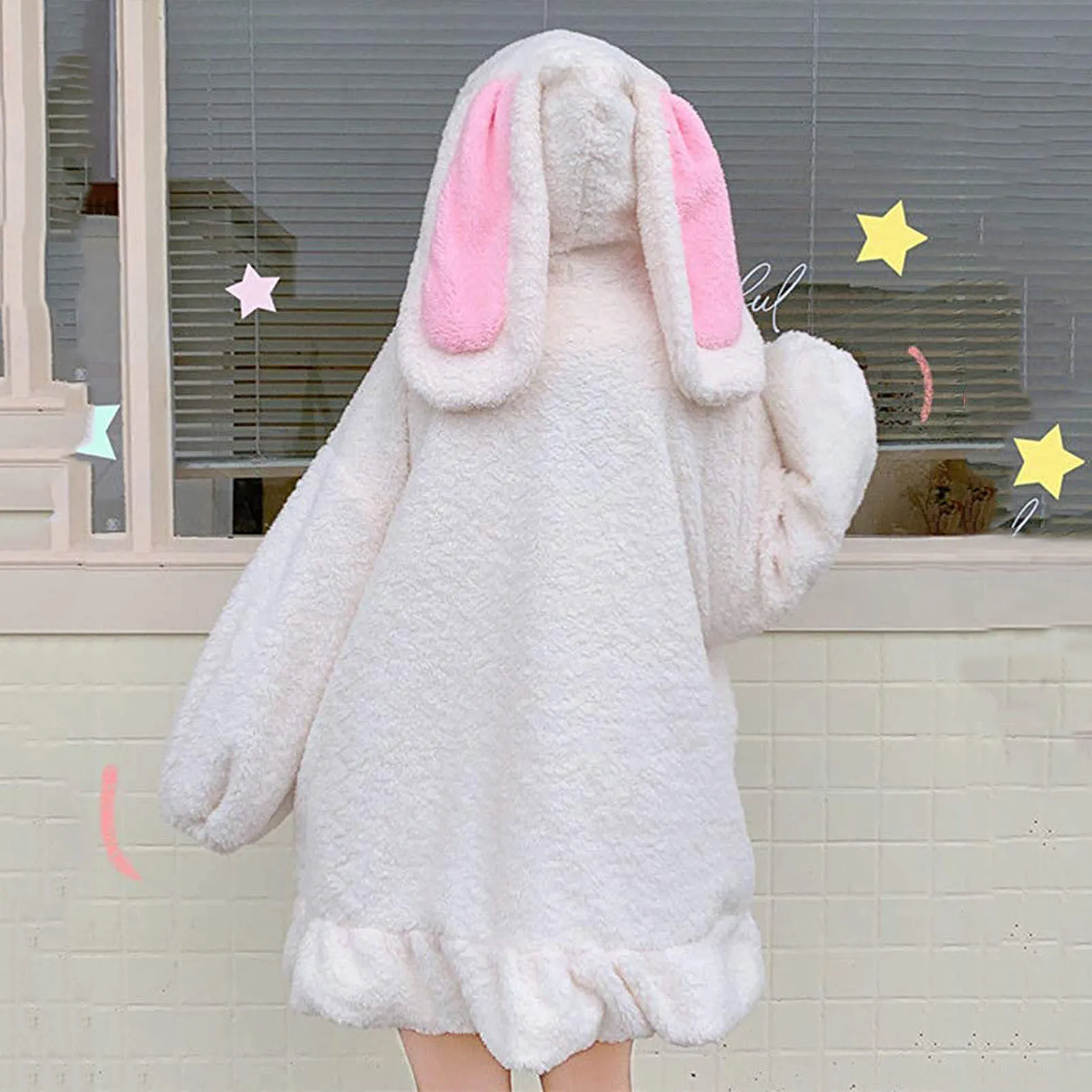 

Kawaii Women's Hoodie Zipper Winter Sweet Bunny Casual Fashion Solid Sweatshirt Korean Loose Long Sleeves Hoodie худи 2021