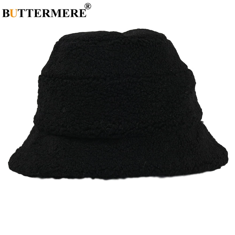 BUTTERMERE Lamb Wool Bucket Hat Womens Japanese Harajuku Women Hat Autumn Winter Warm Vintage Wide Beige Brim Fisherman Cap