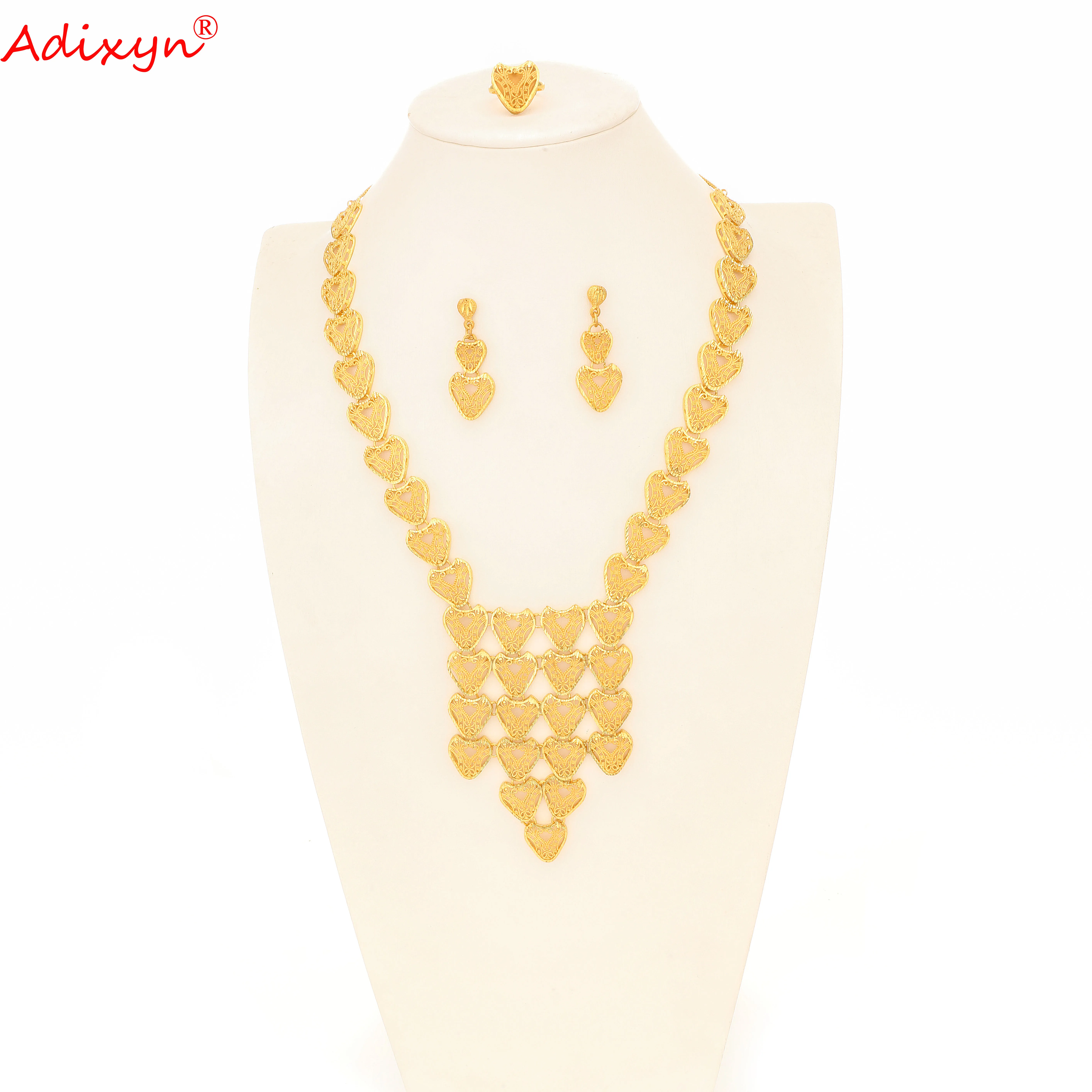 Adixyn серьги в форме сердца/Кольцо/ожерелье набор ювелирных изделий для женщин 24 К золотой цвет индийские ювелирные изделия Африканский Дуба...