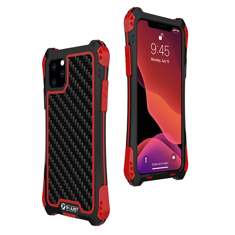 

R-JUST Amira Armor Phone Case for Apple iPhone 11 Pro Max XR 8 7 Plus Luxury Aluminum+Carbon Fiber Cover for iPhone XR Covers
