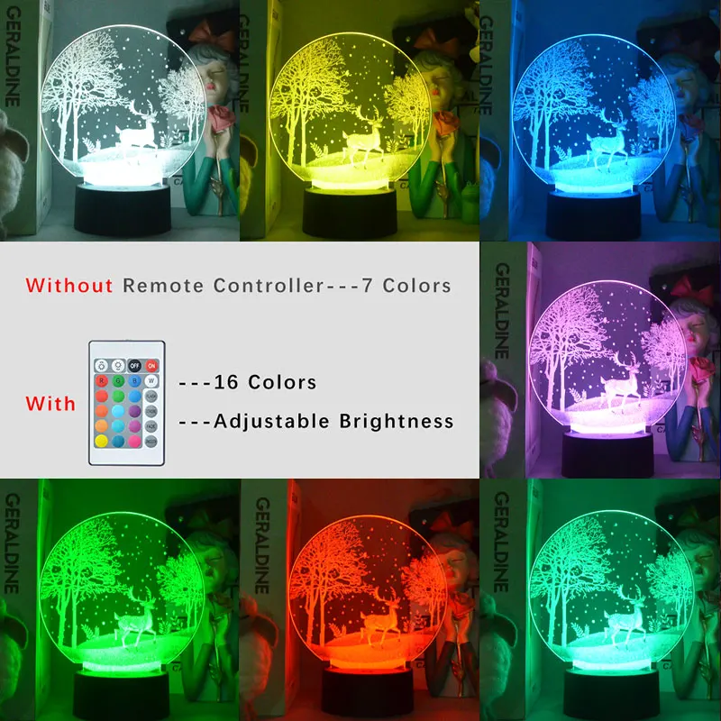 

Acrylic Christmas for Home Tree Elk 3D Lamp 7 Colors Night Light Touch Remote Base Gifts For Children Bedroom Decor USB Charging