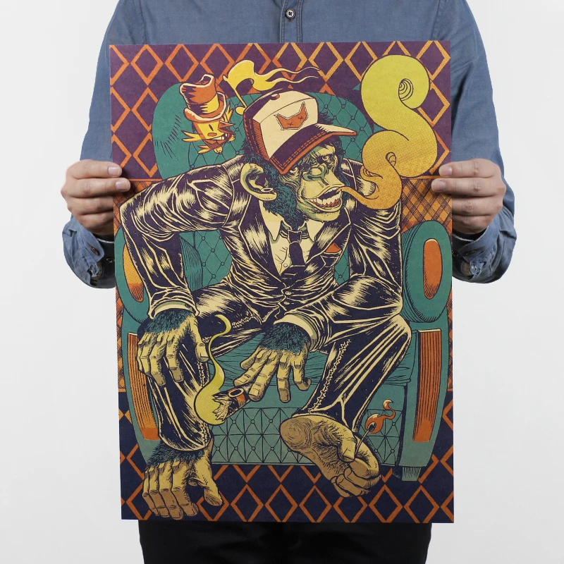 

AIMEER Vintage poster rock superstar handsome gorilla classic funny retro kraft paper series decorative wall stickers 51x36cm