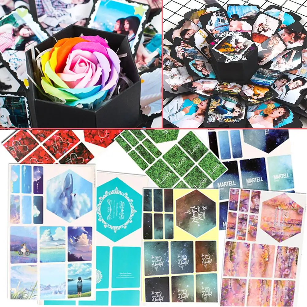 

Hexagon Surprise Explosion Box Love DIY Scrapbook Photo Album Anniversary Scrapbook Weeding Xmas Valentine's Day Girl Love Gift