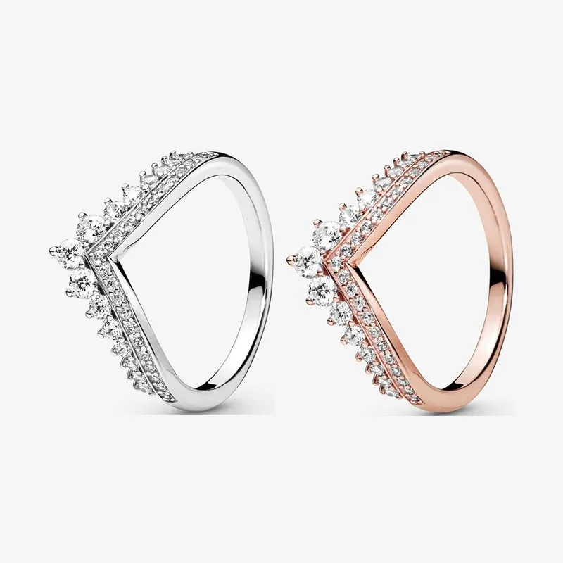 

Authentic 925 Sterling Silver Rose Gold Crown Wishing Bone Cz Ring Is Suitable For Women's Engagement Jewelry Anniversary