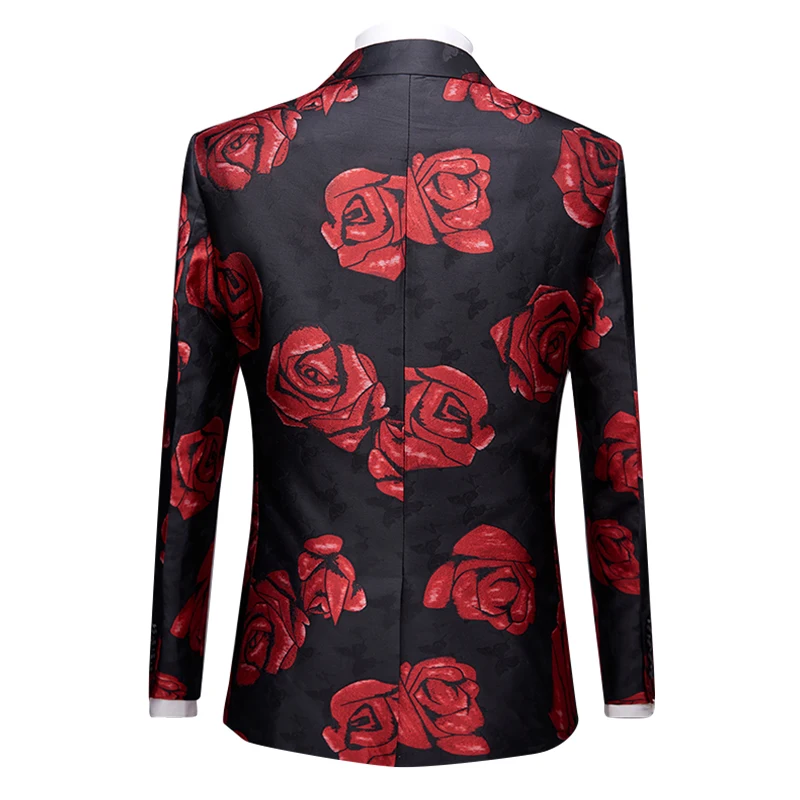 Мужские костюмы с принтом красных роз yunклос Свадебный приталенный ужин женские