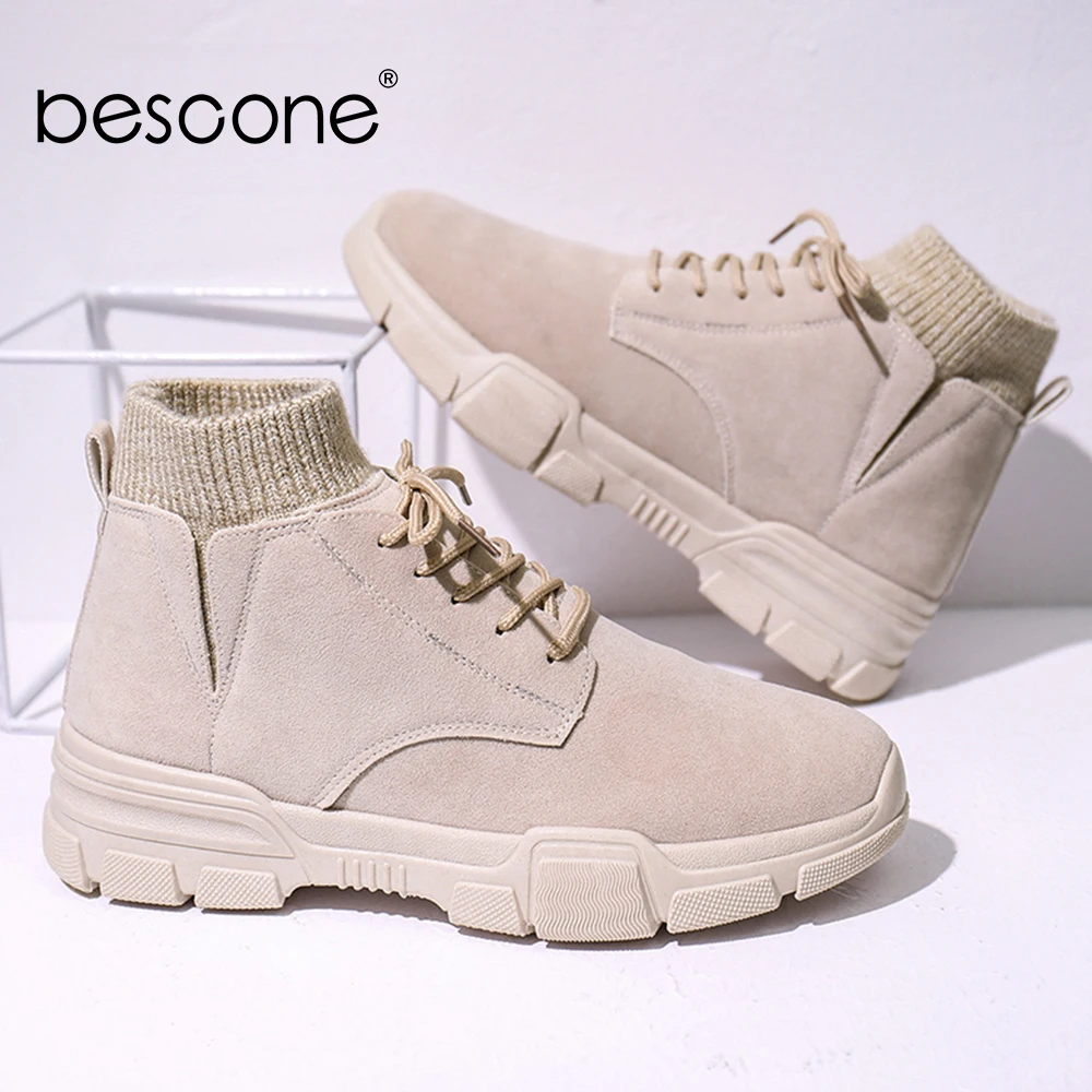 BESCONE/мужские ботильоны с эластичной подошвой классическая обувь на шнуровке