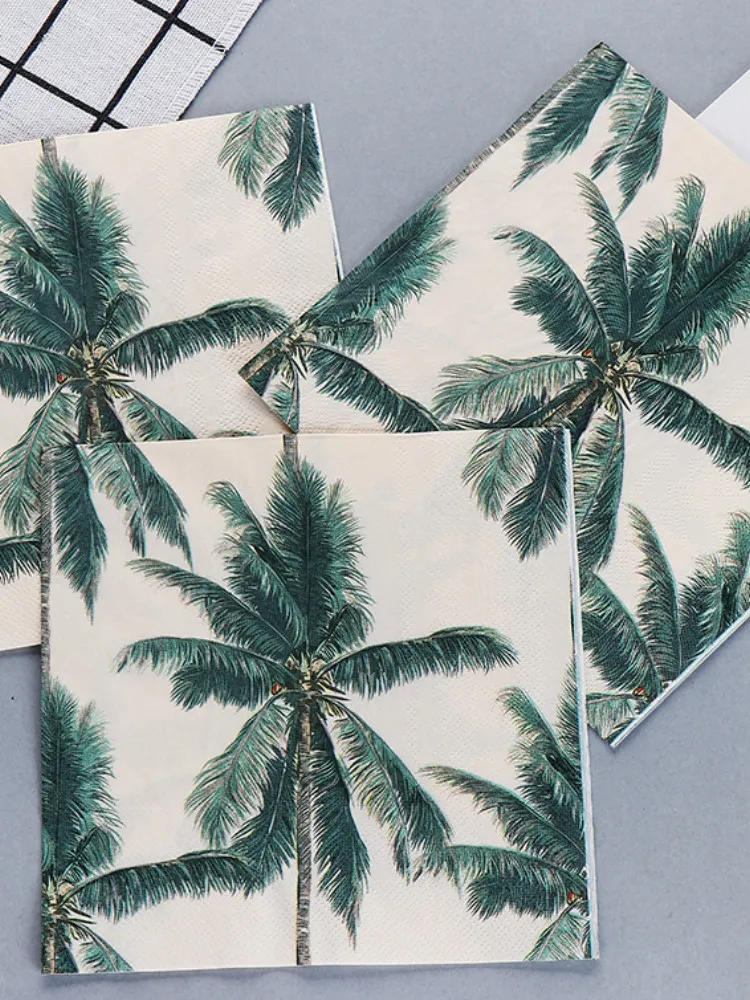 

10pcs Palm Tree Printed Paper Napkin Festive Tissue For Coffee Shop Home Birthday Party Supplies