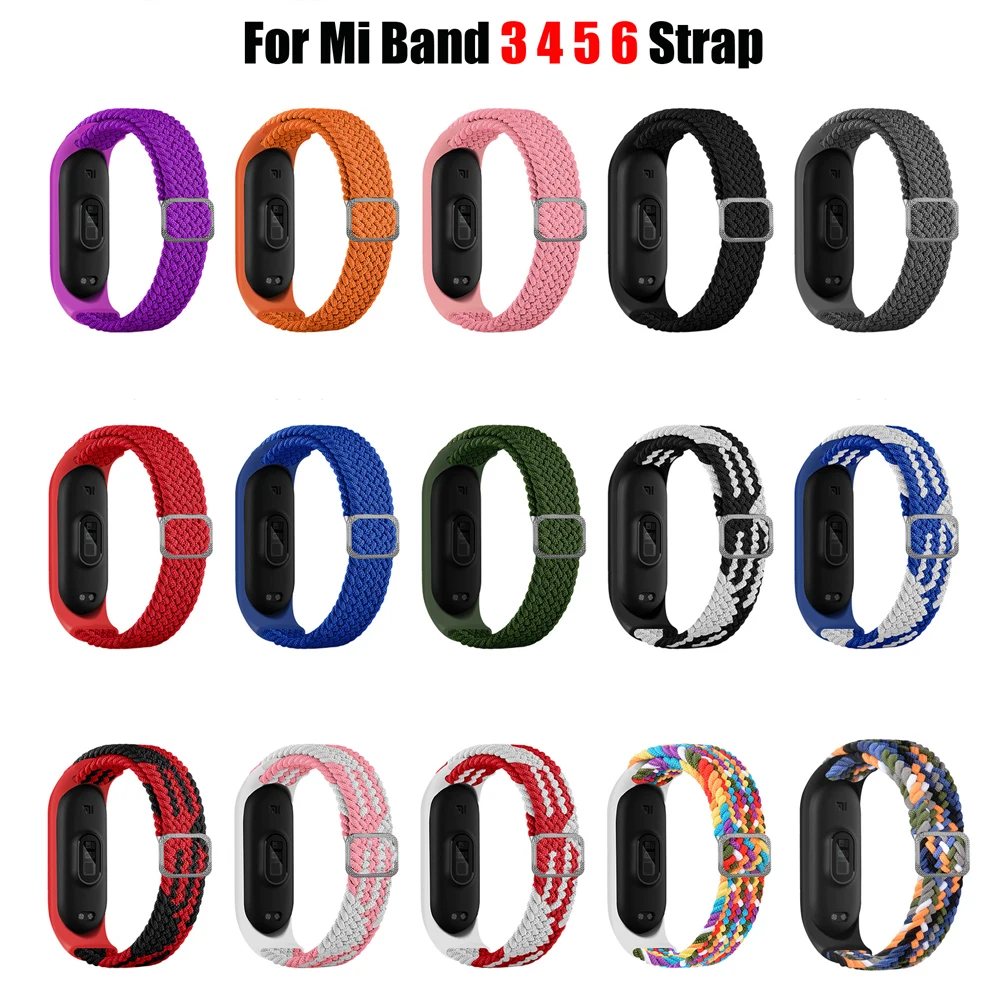 Bracelet for Mi band 7 6 Strap Elastic adjustable Nylon Braided Miband4 miband 5 correa Wristband for xiaomi Mi band 4 3 5 6 7