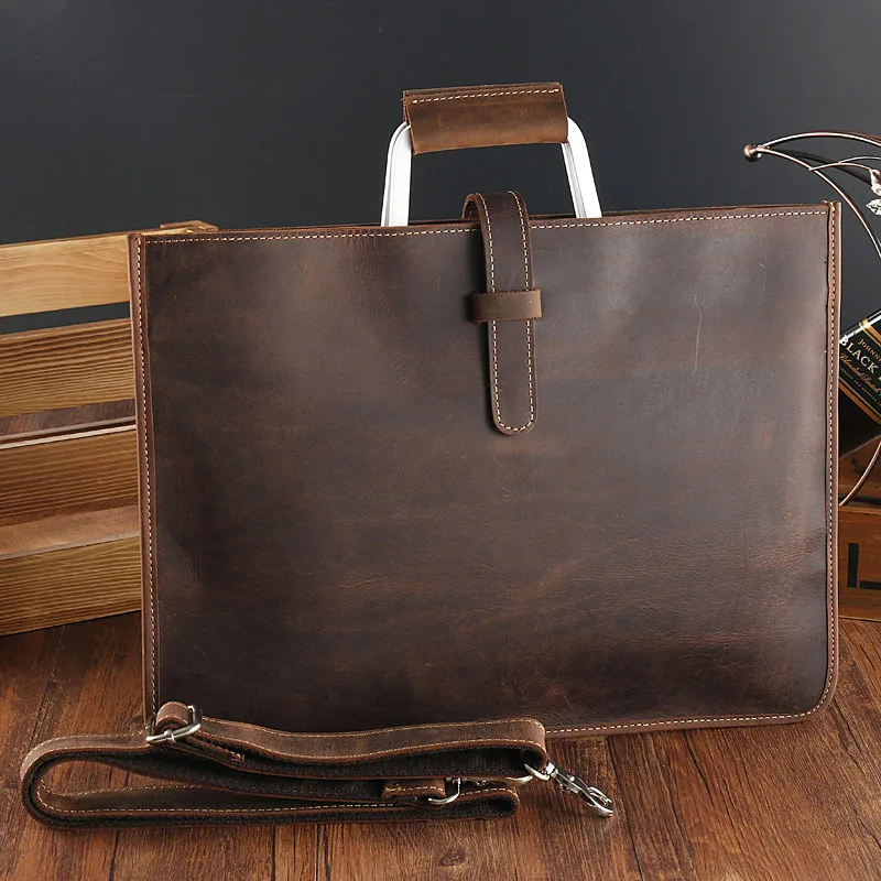 Genuine Leather Zipper Briefcase for man Bag Messenger Office Bags Male Crazy Horse Leather Laptop Bag 14 Inch Maletines Hombre